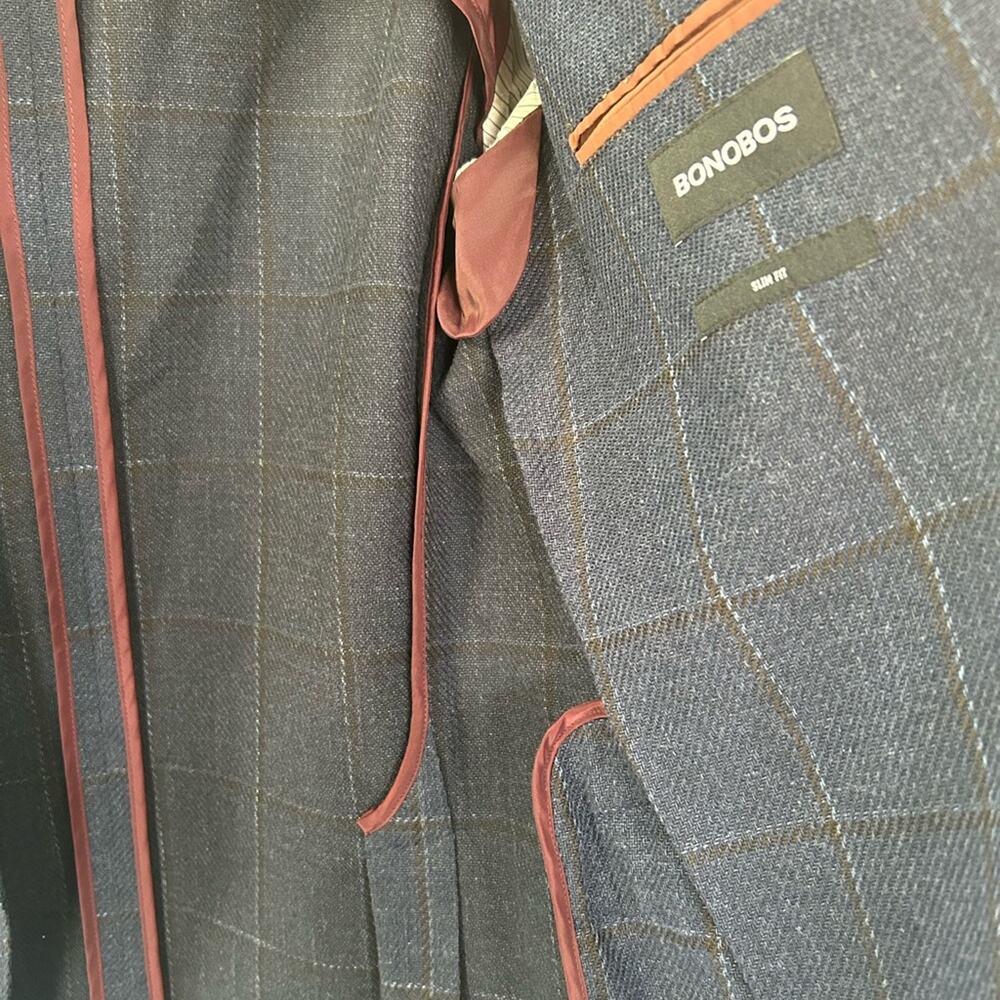 Bonobos Navy Windowpane Sport Coat with Subtle Brown Lines - Picture 4 of 5
